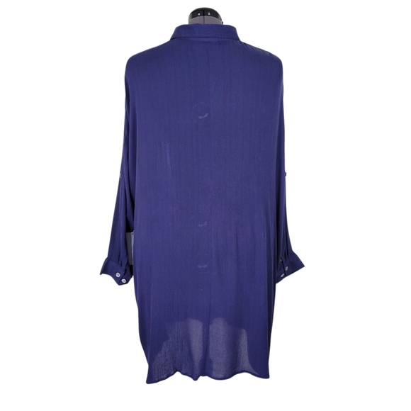 Roamans Crepe Dress Size 26W Blue Button Front Dolman Roll Tab Sleeve Rayon New - Picture 3 of 12